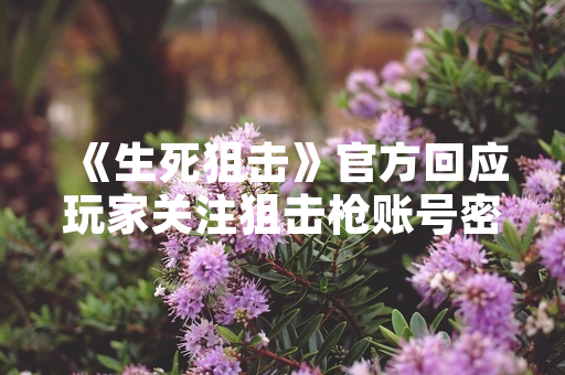 《生死狙击》官方回应玩家关注狙击枪账号密码泄露事件